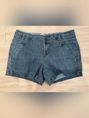 one 5 one Washed Blue Triple-Button Denim Shorts
